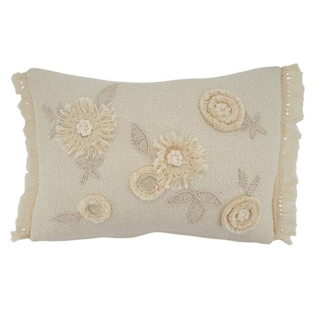 Saro Lifestyle SARO 4432.I1218BD 12 x 18 in. Oblong Large Flower Applique Design Down Filled Throw Pillow Ivory 4432.I1218BD